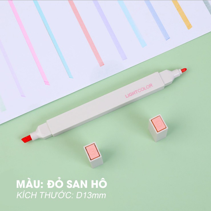 Bút highlight pastel 2 đầu, bút đánh dấu bút nhớ Light Color trang trí sổ bullet journal