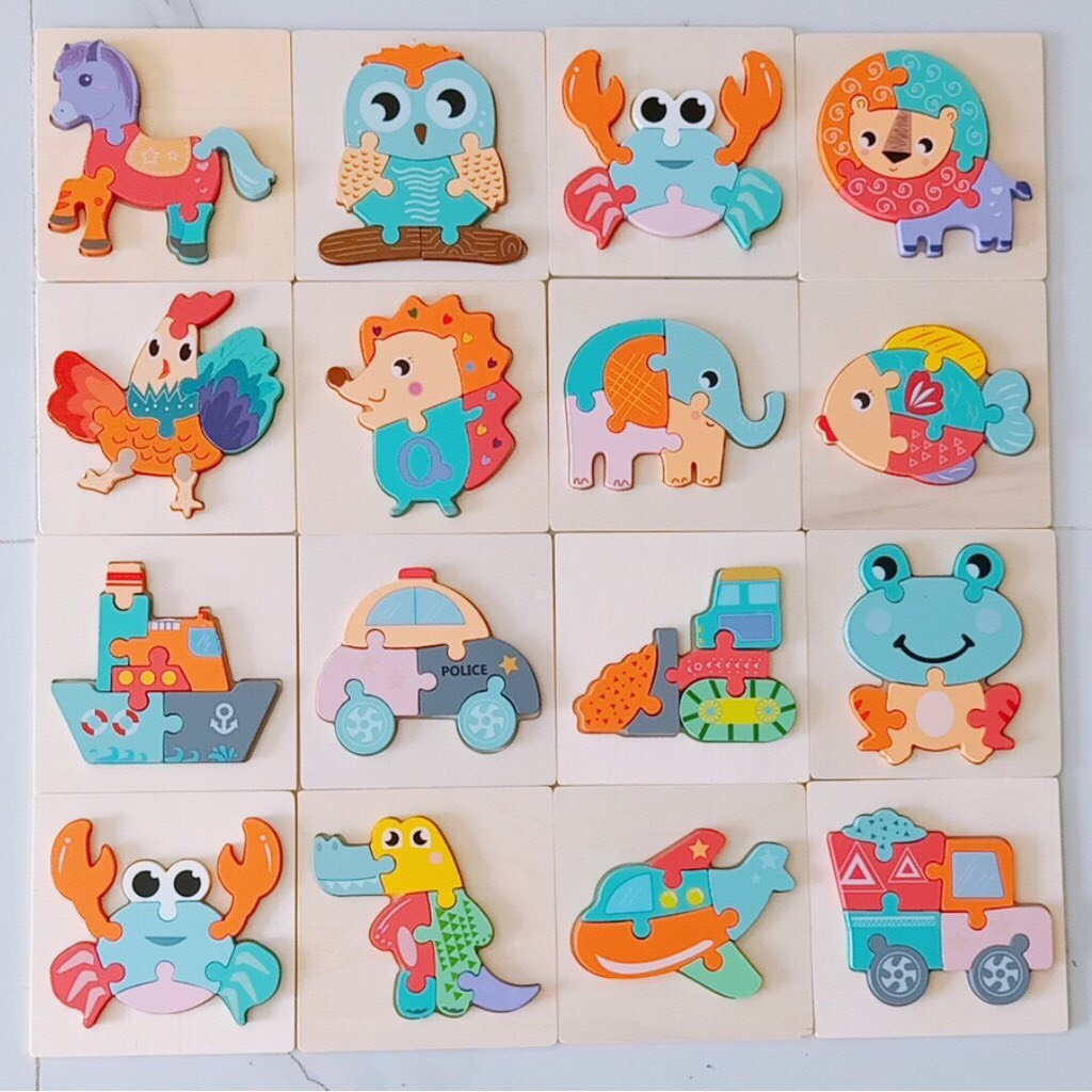 Bảng Ghép Hình, Ghép Hình 3D Bằng Gỗ Nổi cho Bé Phát Triểm Tư Duy- Sáng Tạo Sớm- Hàng Loại 1 Dày Dặn