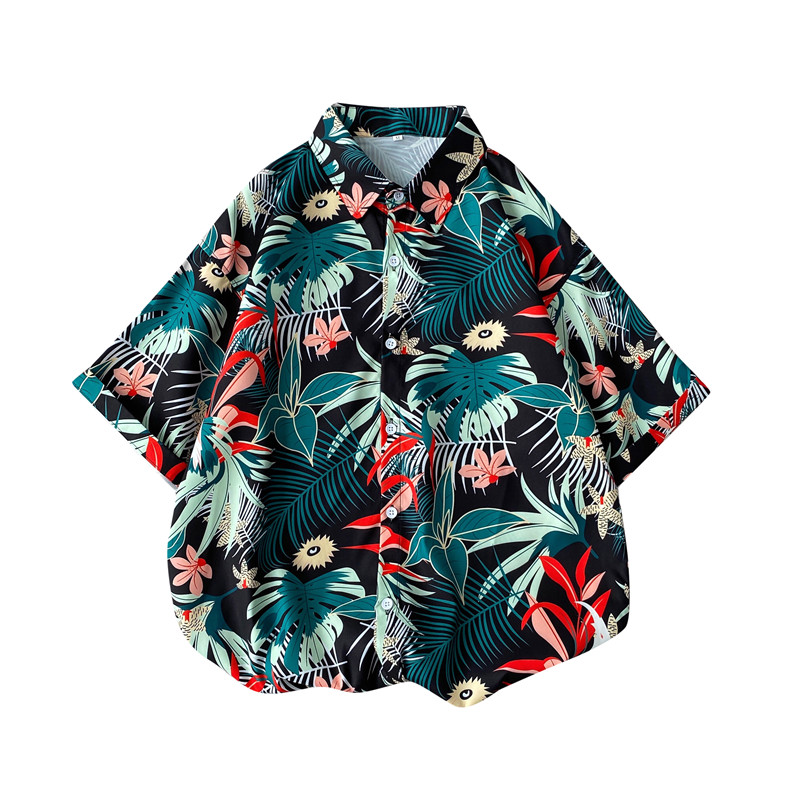 Áo sơ mi ngắn tay dáng rộng in hoa phong cách Hawaii Hàn Quốc mới cho nam