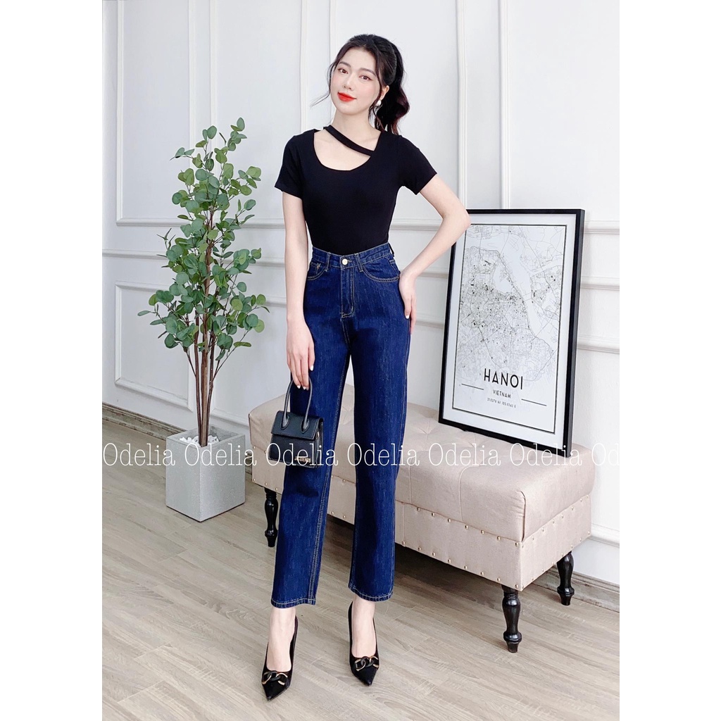 Quần jeans nữ dáng suông Odelia cạp cao - Q5868