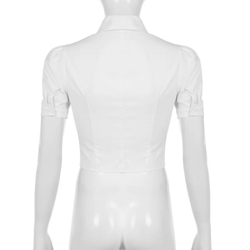 Áo sơ mi croptop dáng ôm tay phồng