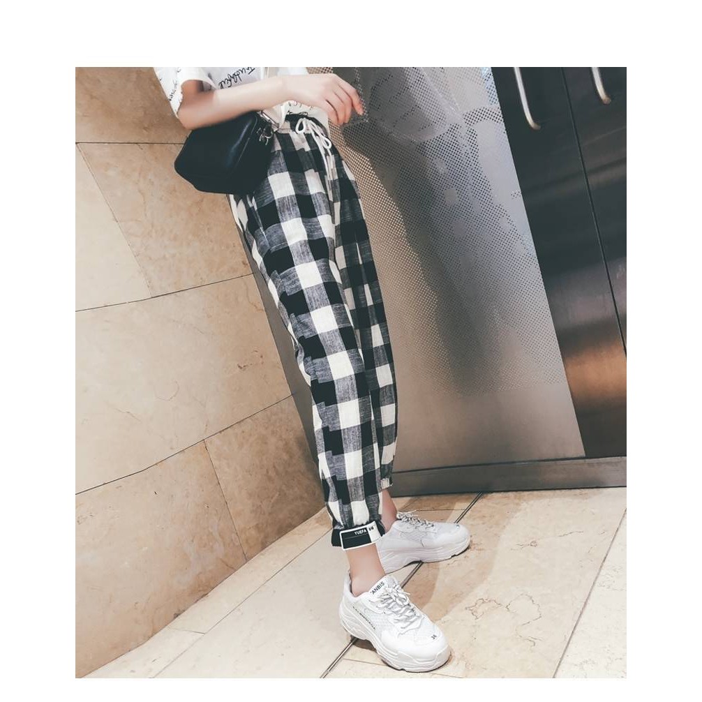Quần Jogger Harem nữ sọc caro thời trang nữ năng động. | BigBuy360 - bigbuy360.vn