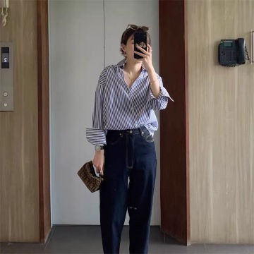 Áo sơ mi dài tay họa tiết sọc phong cách  thanh lịch dành cho nữ