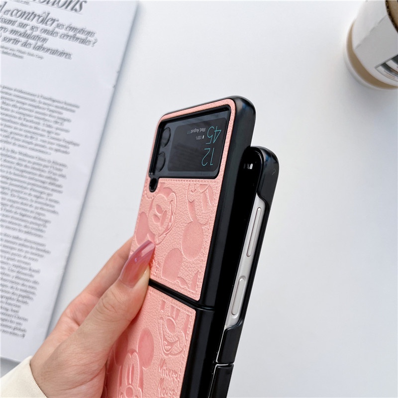 Ốp Điện Thoại Da PU Họa Tiết Hoạt Hình Minnie Mickey Chống Sốc Cho Samsung Galaxy Z Flip 1 2 3 4 5G Z Flip3 Flip4