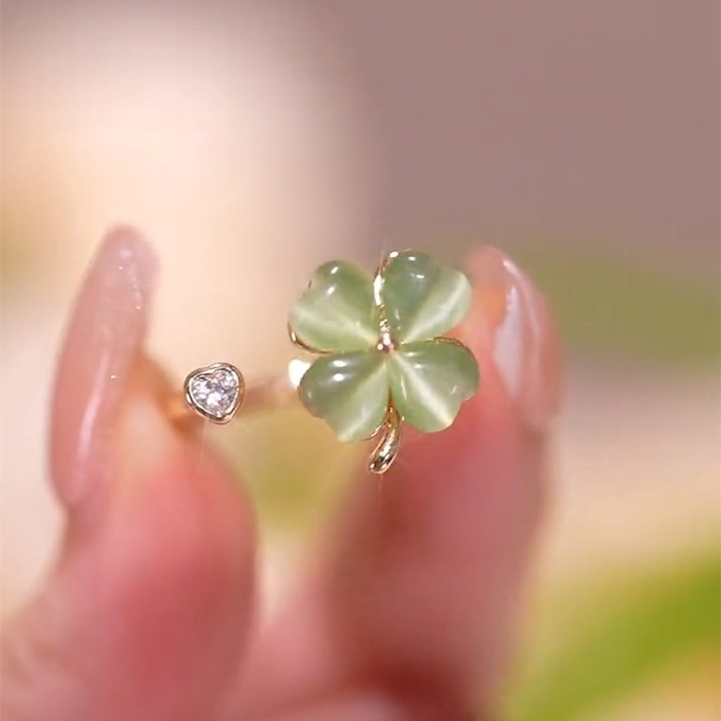 Nhẫn Cặp Đính Đá Opal Màu Xanh Lá Có Thể Điều Chỉnh Sang Trọng