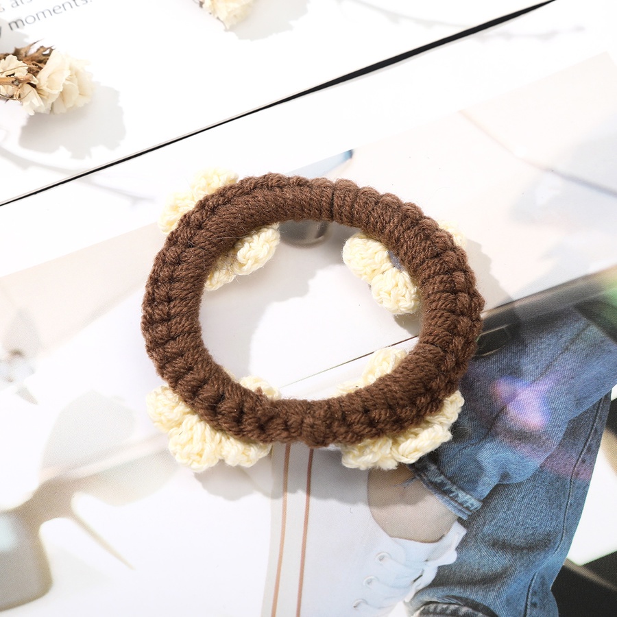 Dây buộc tóc vải len dệt kim đính hoa phong cách Hàn Quốc dễ thương thời trang mùa thu cho nữ