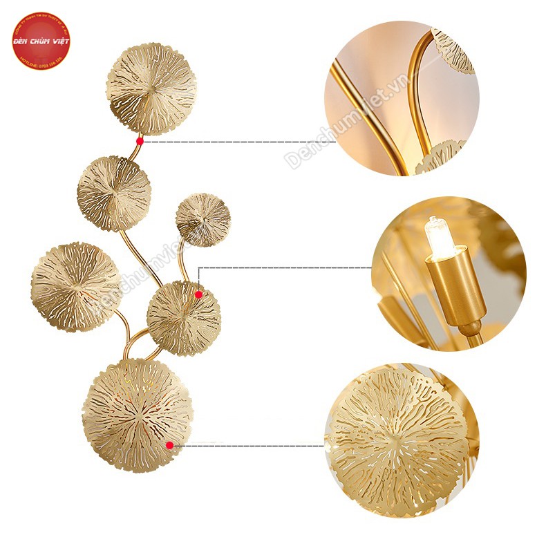 Đèn tường lá sen, đèn vách decor hiện đại