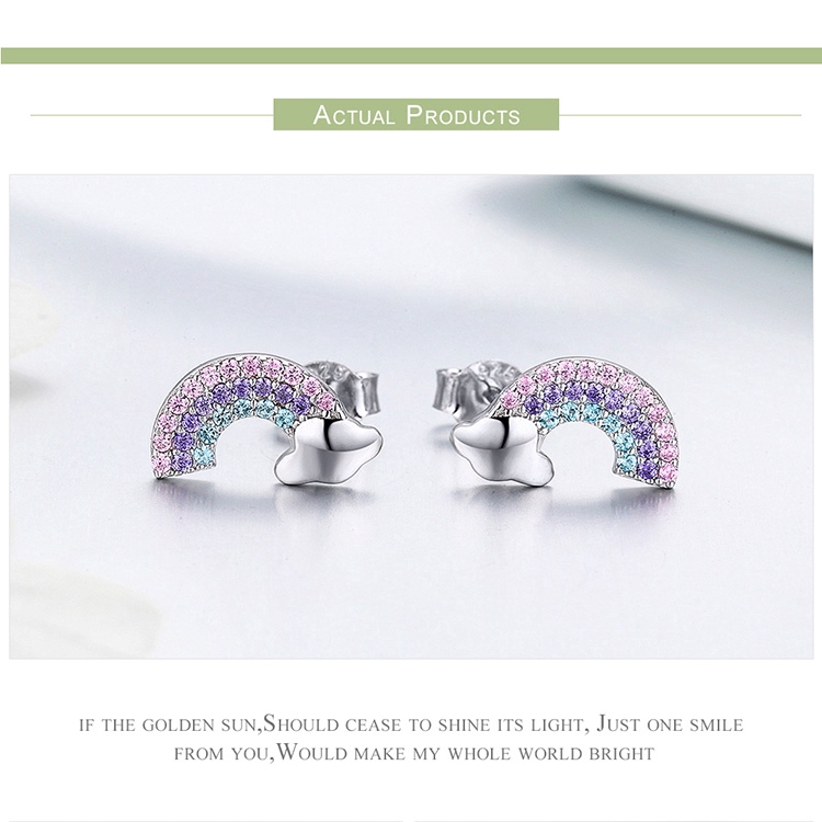 Bông tai Bamoer chất liệu bạc hình cầu vồng độc đáo