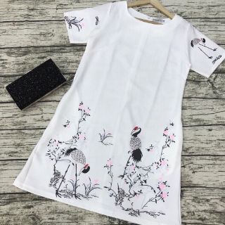 [niceshop1] Đầm bầu trắng in chim hạc