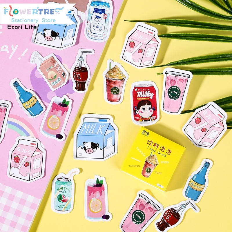 Set 46 hình dán trang trí sổ tay hình bình sữa xinh xắn