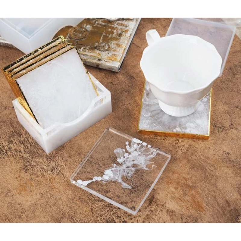Khuôn Silicone 4 Inch Làm Đế Lót Ly Bằng Nhựa Resin Hình Vuông DIY