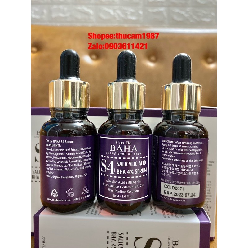 serum  Cos De BAHA Salicylic Acid BHA 4% ngừa mụn ẩn, mụn trứng cá, thu nhỏ lỗ chân lông 30ml.