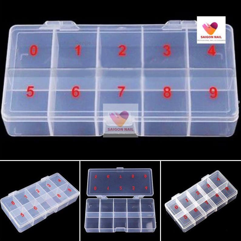 Hộp nhựa 10 ngăn dùng đựng đá trang trí móng tay đa dụng