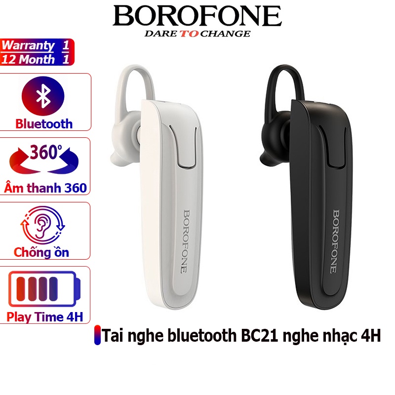 Tai nghe nhét tai bluetooth BOROFONE BC21 chống ồn, không dây, nghe nhạc 4 tiếng - Chính hãng