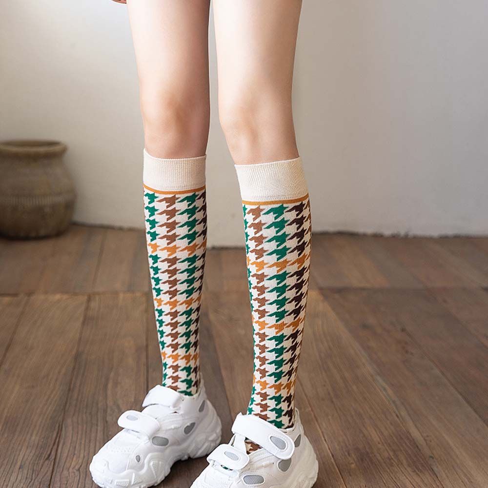 Vớ ống dài co giãn thoải mái in họa tiết caro phong cách Lolita dễ thương cho nữ