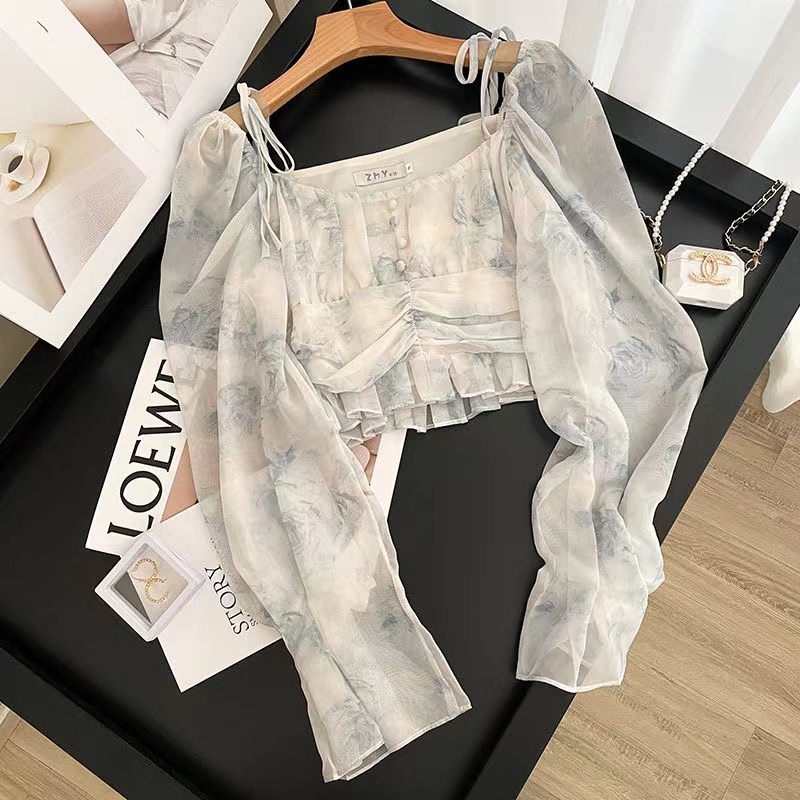 Áo Kiểu Tay Dài Cổ Vuông Dáng Ôm Thời Trang Hàn Quốc Xinh Xắn Cho Nữ