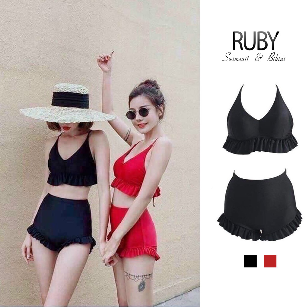 Bikini, Đồ Bơi Hai Mảnh Bánh Bèo Đen/ Đỏ Tươi Xinh Cho Ngày Hè R36 | BigBuy360 - bigbuy360.vn