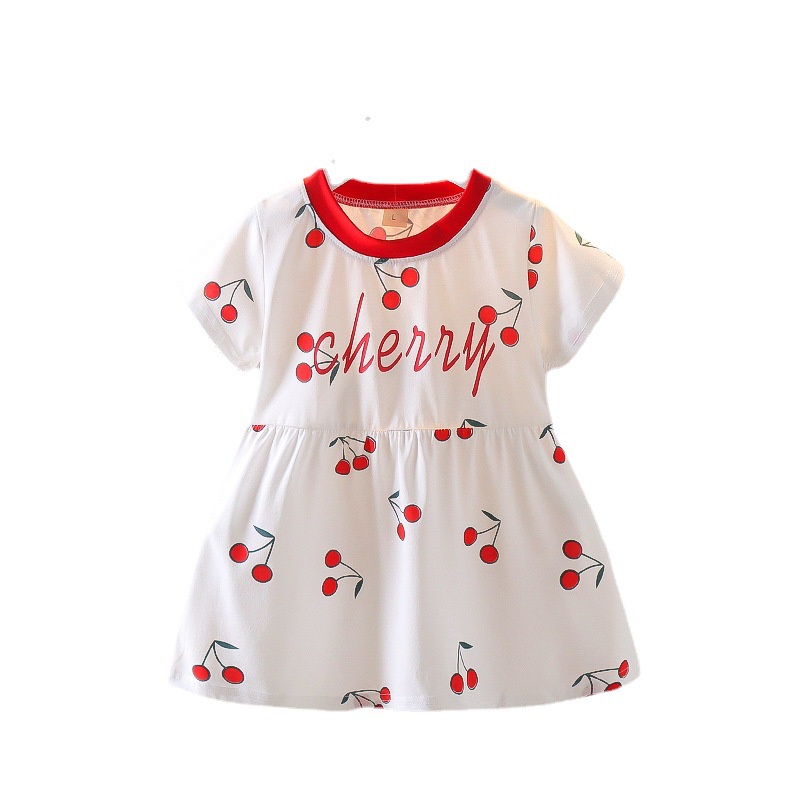 Đầm Cotton In Họa Tiết Cherry Dễ Thương Thời Trang Cho Bé Gái