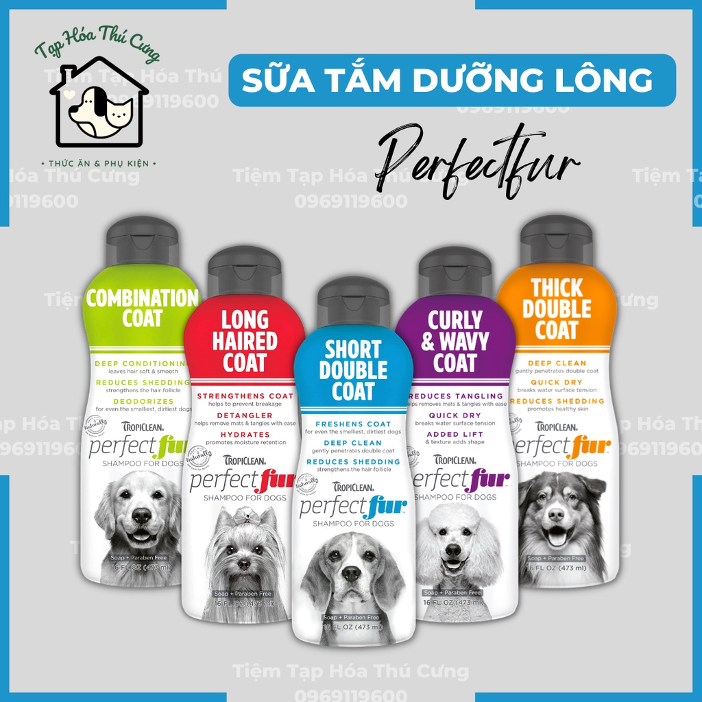 Sữa tắm dưỡng lông chó mèo Tropiclean Perfect Fur 473ml xuất xứ Mỹ