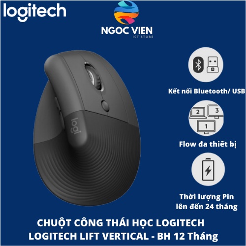 Chuột công thái học LOGITECH LIFT VERTICAL - Bluetooth/Wireless - Hàng chính hãng - Ngọc Viên Store
