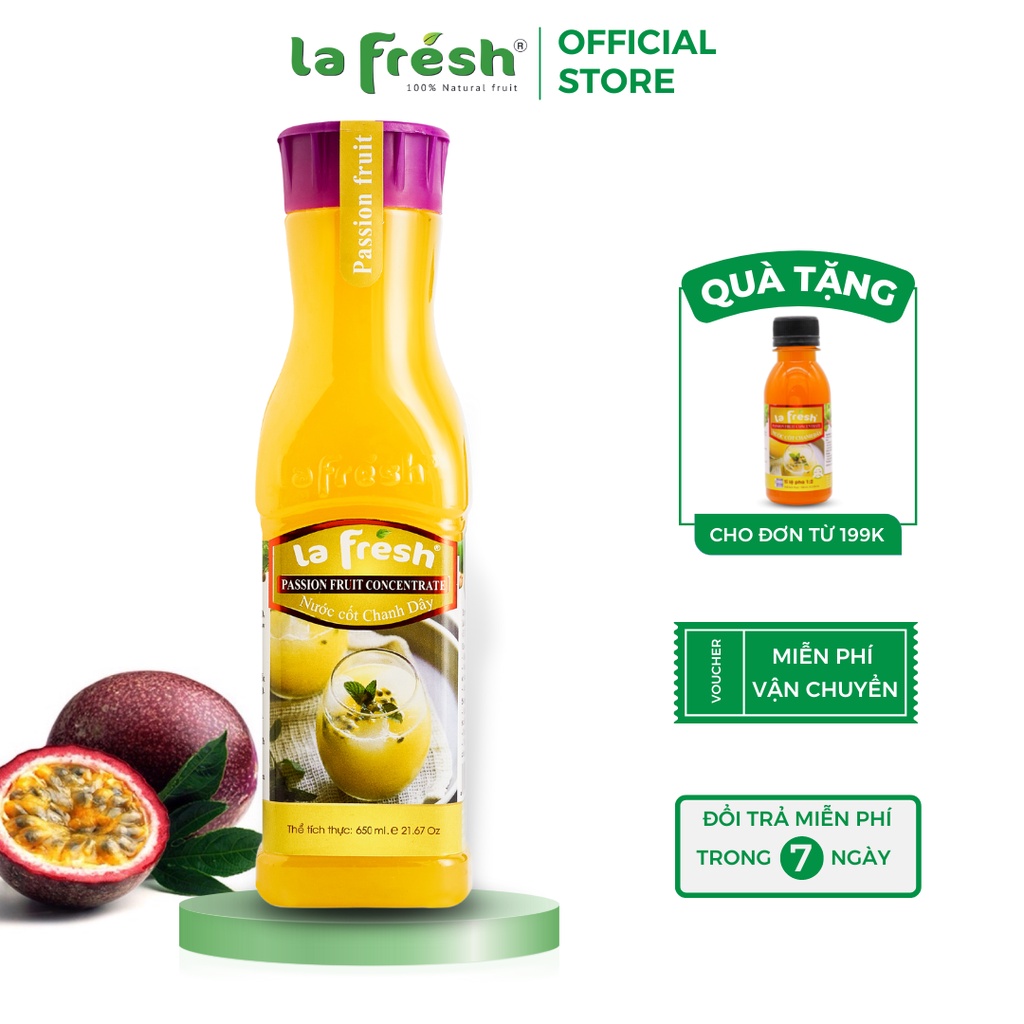 Nước ép Chanh Dây cô đặc LAFRESH chai 650ml, nguyên liệu pha chế nước ép trái cây
