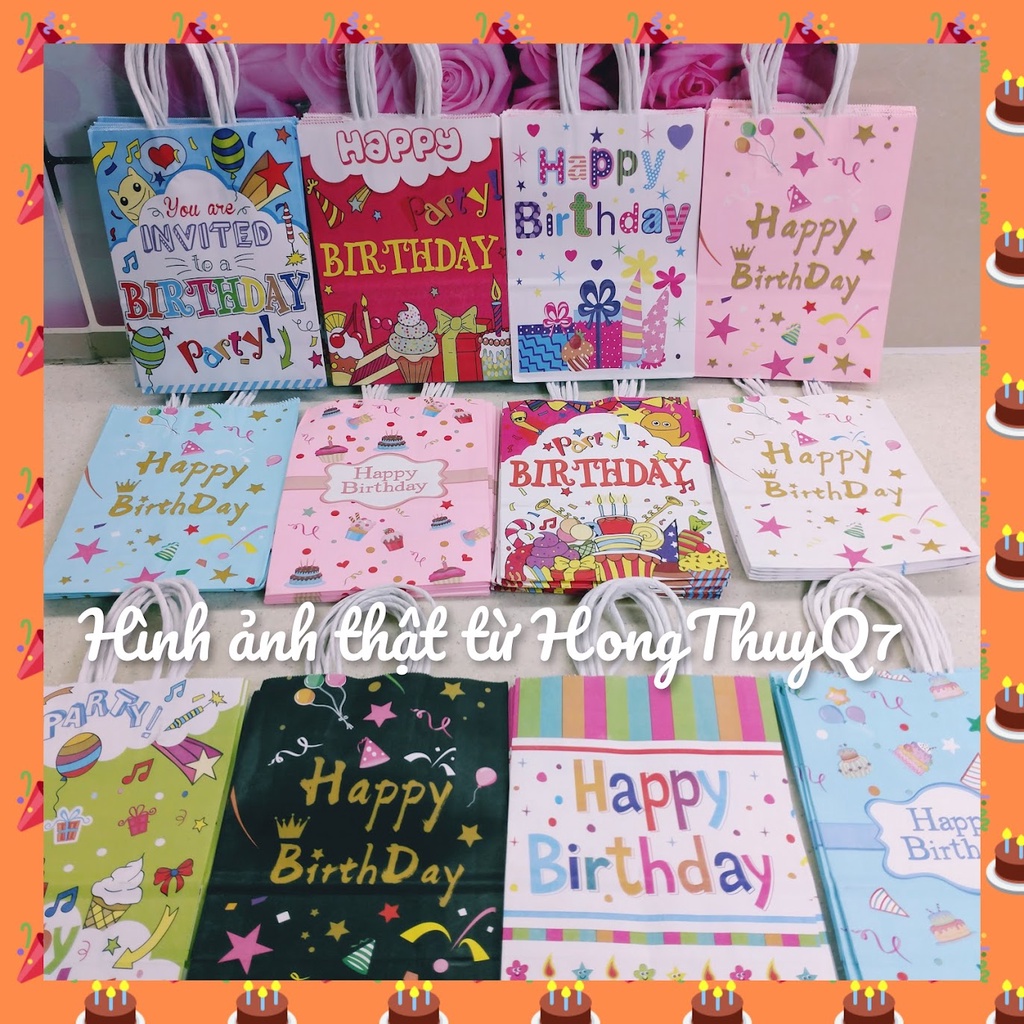 Túi Quà Sinh Nhật Bằng Giấy Kraft Dày Có Quai Cầm In Chữ Happy Birthday Bắt Mắt Nhiều Mẫu /14.2/- HongThuyQ7