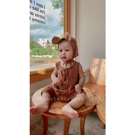 Set body ba lỗ kèm mũ tai gấu cho bé