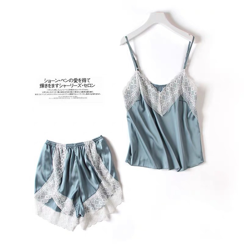 (Gom order) Bộ ngủ 2 dây lụa pha ren
