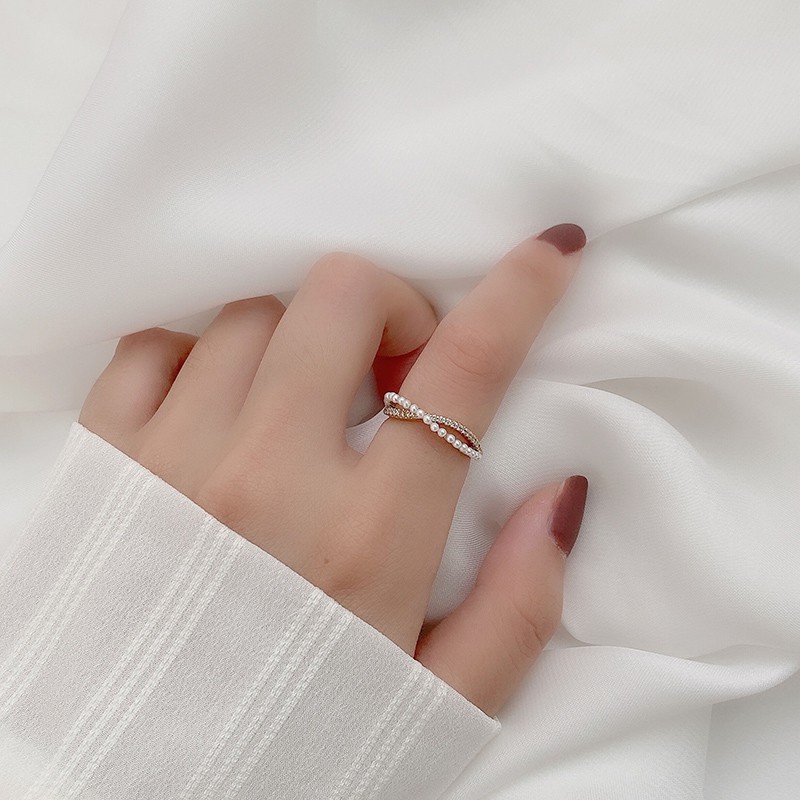 Nhẫn mở đính hạt ngọc trai giả phong cách Hàn Quốc thời trang cho nữ