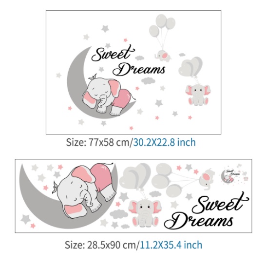 Decal trang trí tường - Chú voi ôm cung trăng ngủ