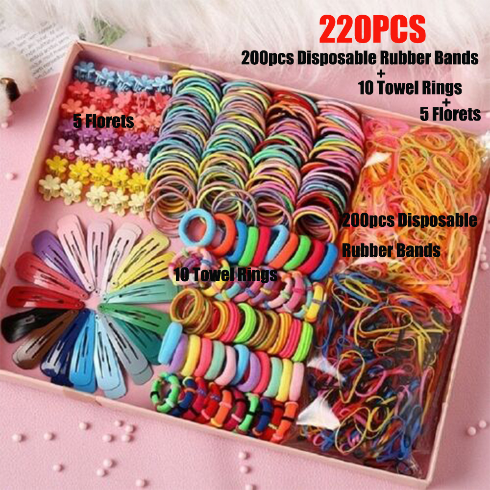 LUCKY BB Hairpin Hair Clip Candy Color Gifts Hair Rope With OPP Bag Elastic Kids Girls Accessories  220PCS/Set