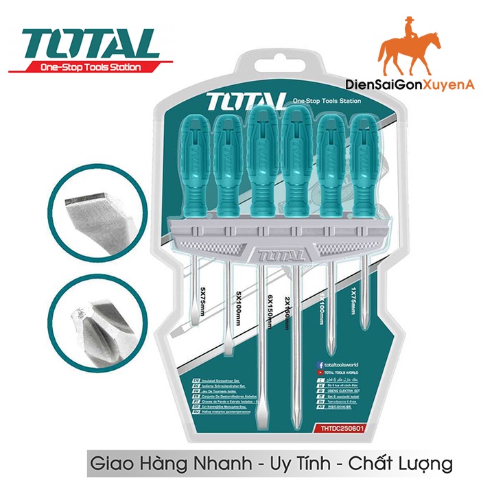 Bộ 6 tua vít - tuốc nơ vít dẹp và bake Total THTDC250601 - Điện Sài Gòn Xuyên Á [CHÍNH HÃNG]