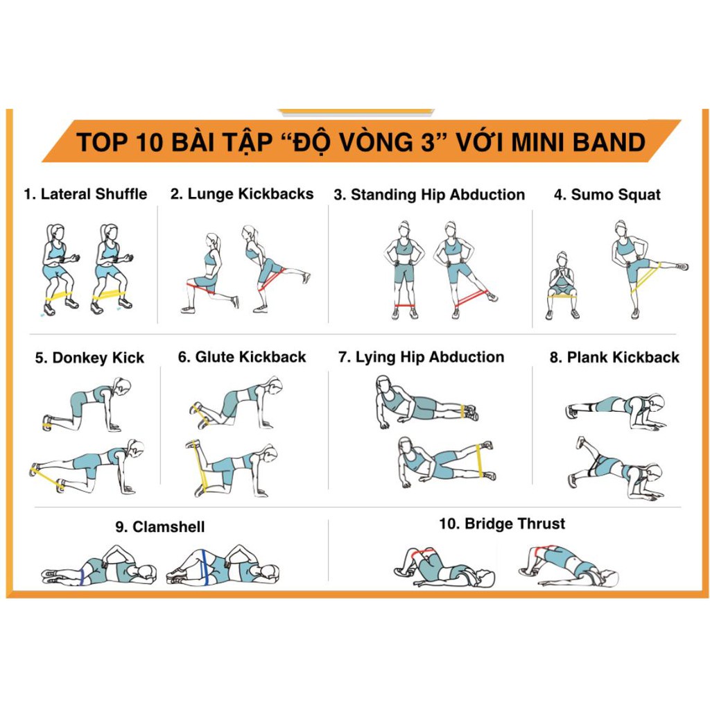 Dây kháng lực tập mông miniband - Chuyên tập Mông chính hãng Aolikes - Set 6 dây cao su 6 cấp độ