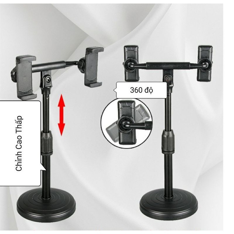 Giá đỡ điện thoại livestream có đèn, 1 kẹp, 2 kẹp, 3 kẹp, 3 kẹp (có đèn) để bàn chịu lực tốt, xoay 360 độ, đa năng tiện