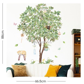 Decal cây xanh dán tường, trang trí quán trà sữa A032