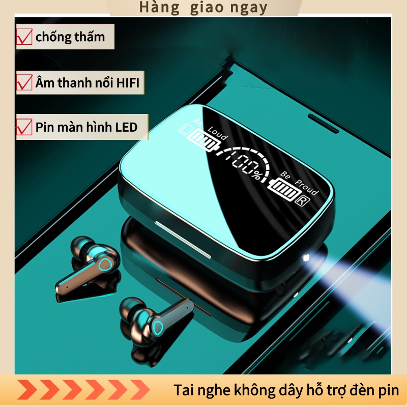 Tai nghe, Tai nghe bluetooth M19, chống nước, chống ồn, pin trâu, có đèn pin