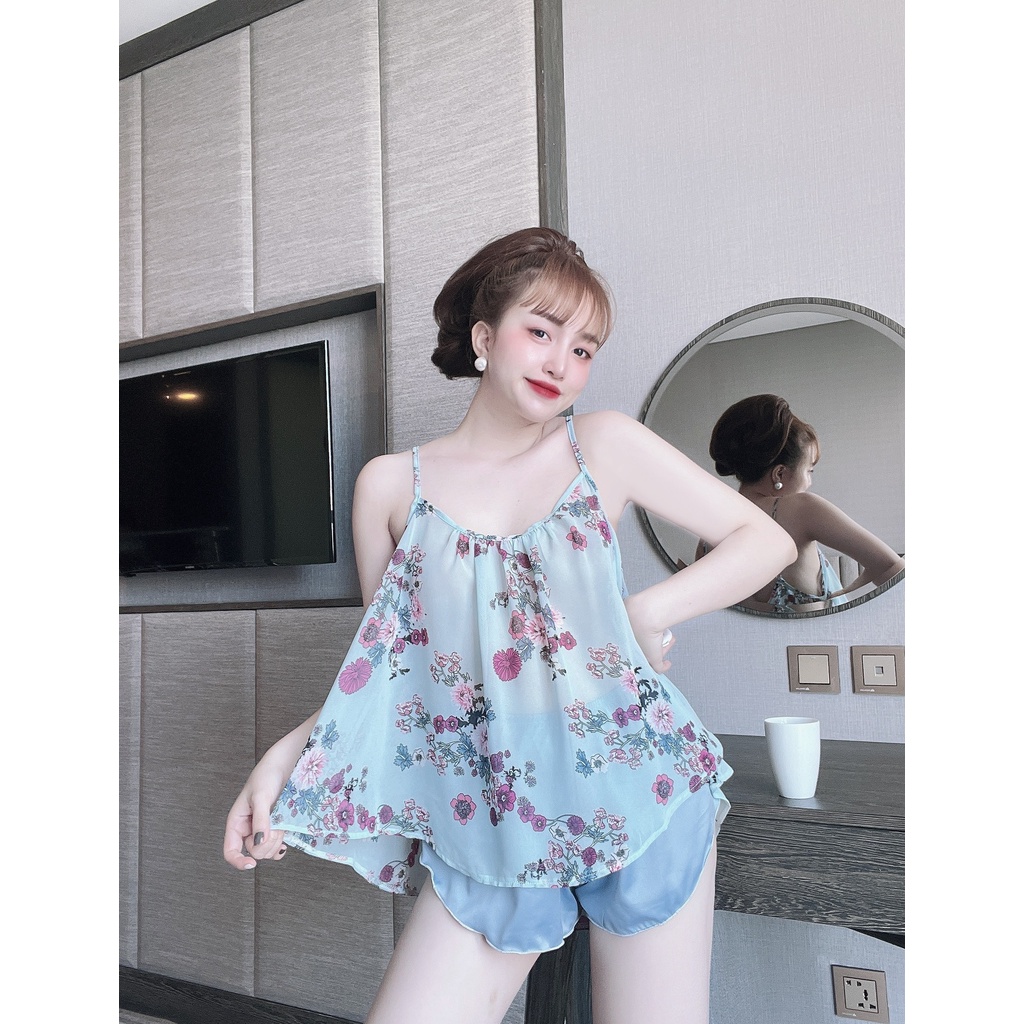 Đồ Ngủ Sexy, Đồ Ngủ Yếm Chiffon Cao Cấp FreeSze 40-60Kg