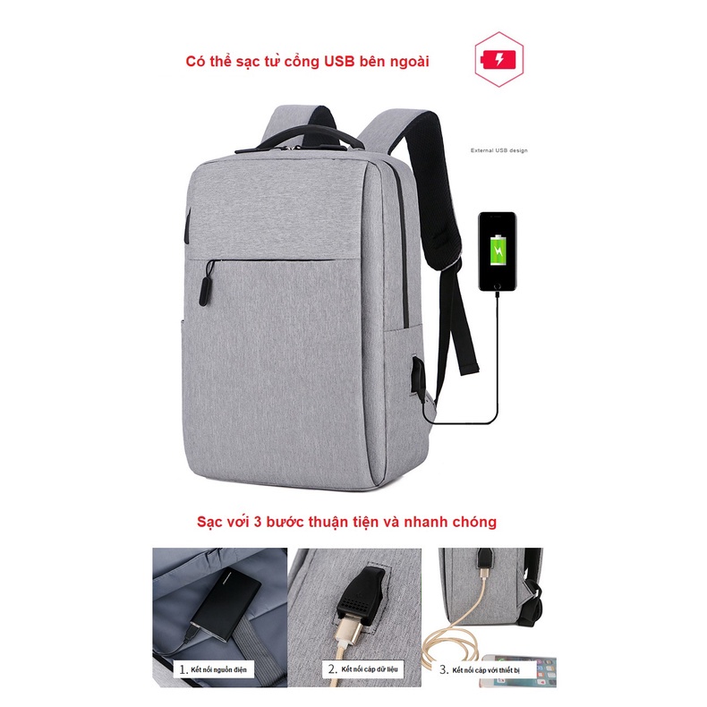 Balo đựng laptop nam nữ có cổng sạc usb 15.6 inch chống sốc thời trang, đi học, du lịch, máy ảnh BL1903