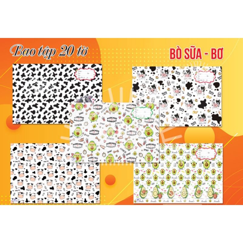 Set 20 Giấy bao tập/ bao vở bò sữa, bơ BT21/ BTS chibi