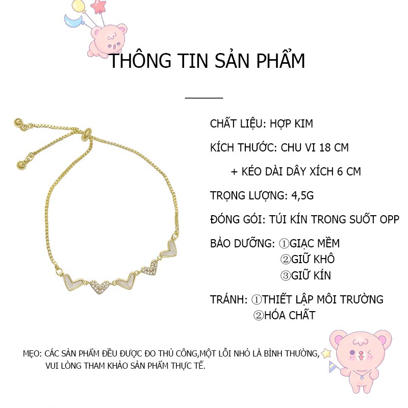 Vòng Tay Đính Đá Hình Trái Tim Xinh Xắn Dành Cho Nữ