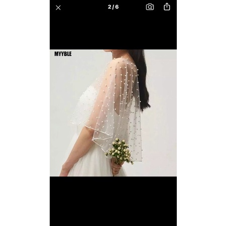 Áo choàng lưới hạt trai khoác váy cưới bigsize