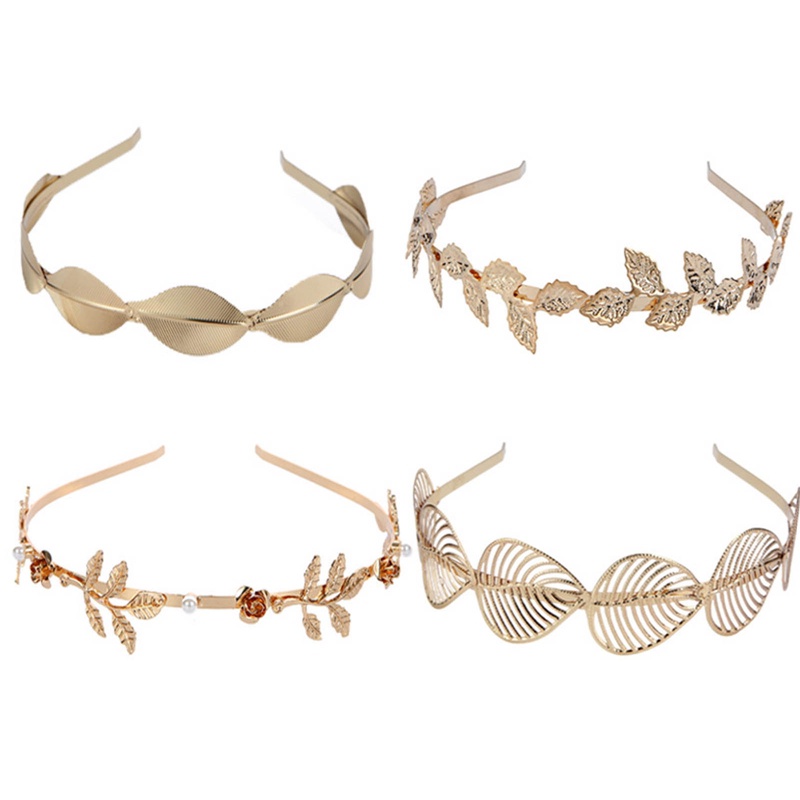 Băng Đô Cài Tóc Bằng Kim Loại Hình Chiếc Lá Phong Cách Hy Lạp