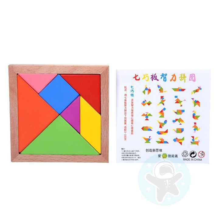 Đồ chơi montessori thông minh xếp hình Tangram gỗ cho trẻ tư duy phát triển trí tuệ Space Kids