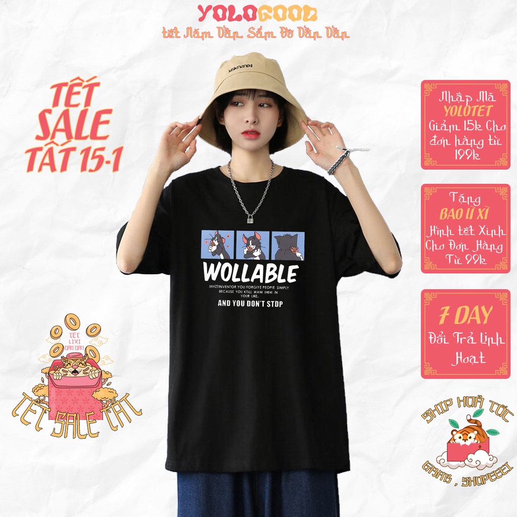 Áo thun tay lỡ  WOLLAGLE  phông Unisex nam nữ tee oversize form rộng pull Ulzzang Streetwear Hàn Quốc vải mềm