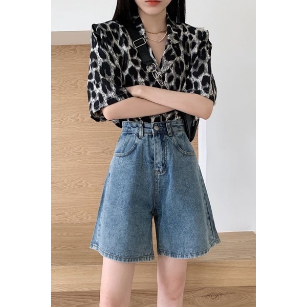 Quần Short Denim Lưng Cao Ống Rộng Thời Trang Mùa Hè Cho Nữ