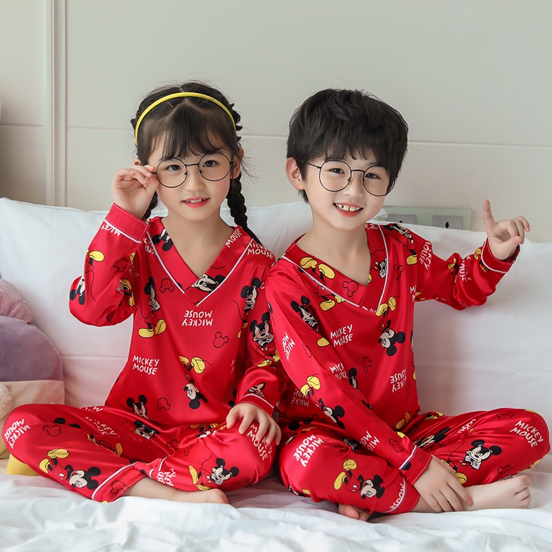 Bộ Đồ Ngủ Tay Dài Bằng Lụa Phong Cách Thời Trang Hàn Quốc Dành Cho Bé