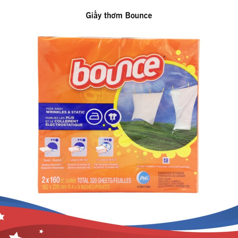 Giấy thơm quần áo Bounce|khan giay thom quan áo xuất xứ Mỹ 320 tờ và 160 tờ