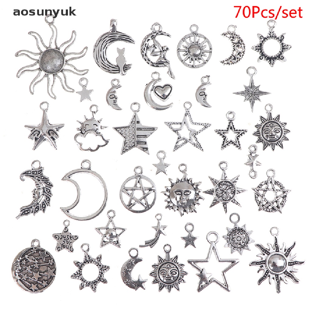 70pcs Sun Moon Stars Charms Pendant For Diy Jewelry Necklace Bracelet Making .
