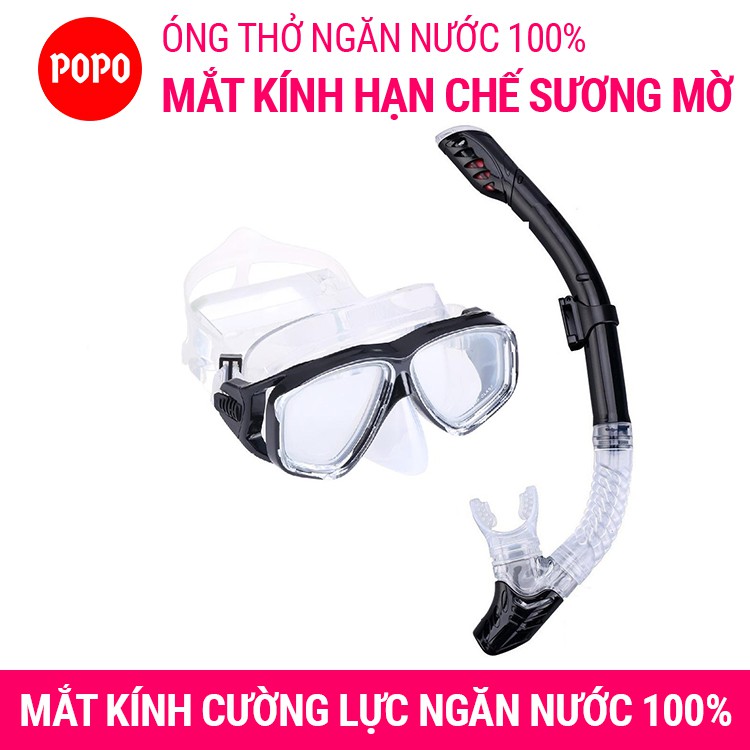 Bộ kính lặn Ống thở, mắt KÍNH CƯỜNG LỰC, ống thở ngăn nước cao cấp SHARK