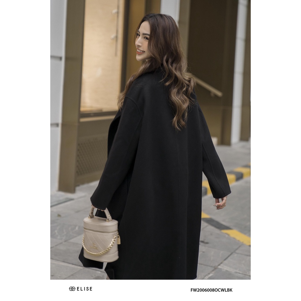 Áo khoác dạ đen xẻ vạt thiết kế Elise FW2006008OCWLBK